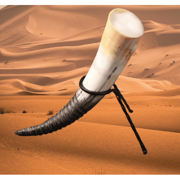 Viking Norse Mjolnir Engraved Medieval Drinking Horn - Hand Carved Hammer of Thor Functional Reenactment Drinking Horn Vessel