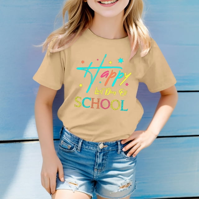 Hauts d'Été Décontractés pour Filles Tout-Petits et Adolescentes T-Shirt à Manches Courtes Imprimé Dessin Animé Adorable Col Rond Confortable pour Usage Quotidien