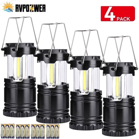 LED Collapsible Camping Lantern 4-Packs, COB Ultra Bright, Battery Powered Camping Light, IPX4 Water Resistant, Portable Emergency Lights for Power(included 12 AA)