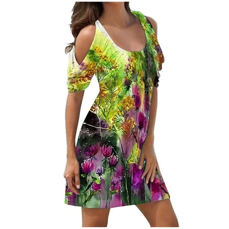

Dresses for Women Sexy Dresses for Women Women s Fashion Printed Short Sleeve Round-neck Long Dress Sundresses for Women Mother of The Bride Dresses for Wedding Savings Clearance Purple S