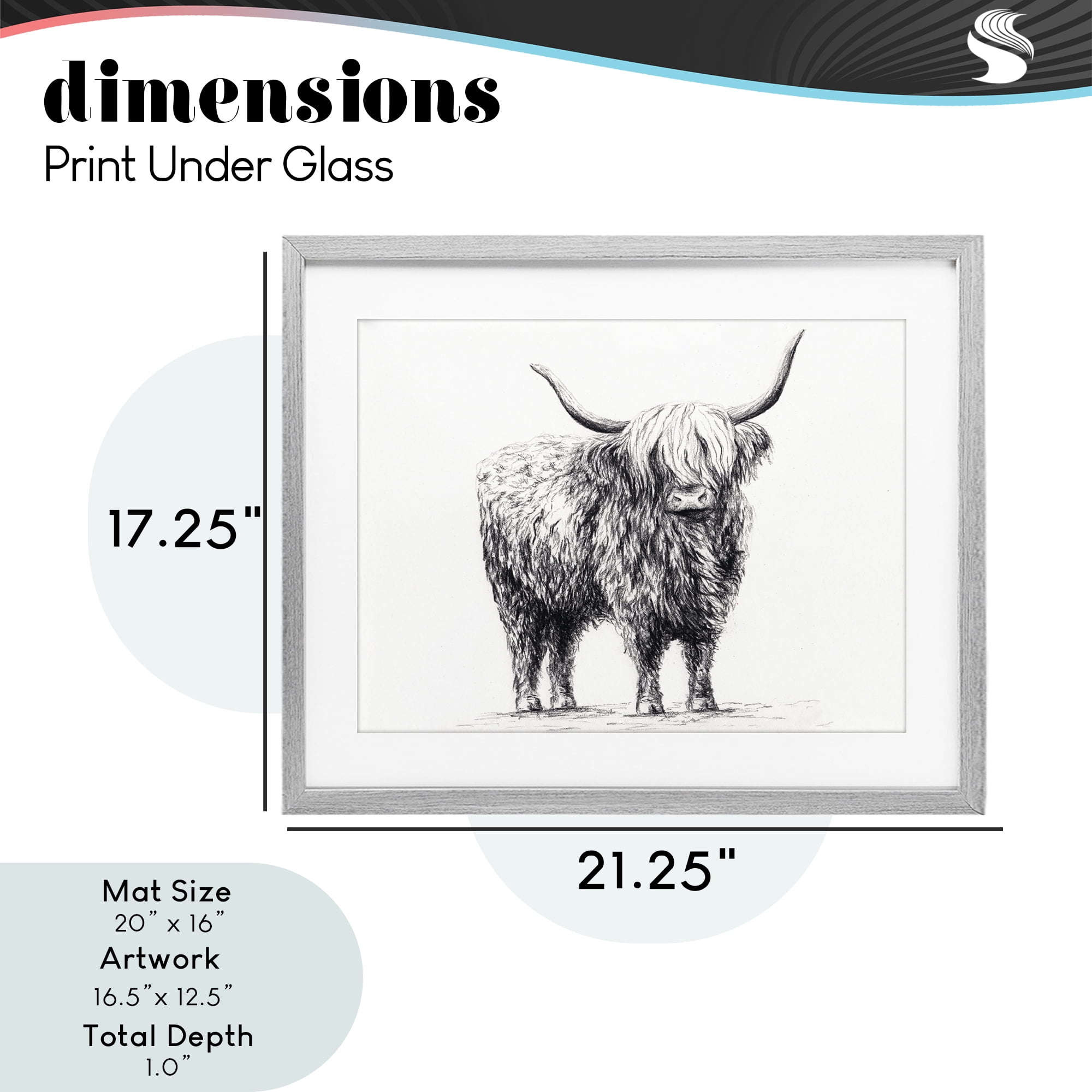 Stupell Industries Highland Cow in Charcoal Gray Framed Print Under Glass, design by Leah Noel Art