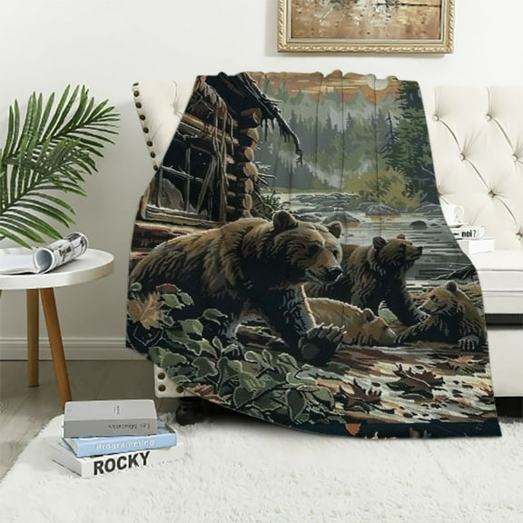 Shiartex  Retro Beer Deer Flannel Blankets, Vintage Cottage Country Style Rustic Cabin Mountain Farmhouse Throw Bed Blanket for Sofa Chair Bed White