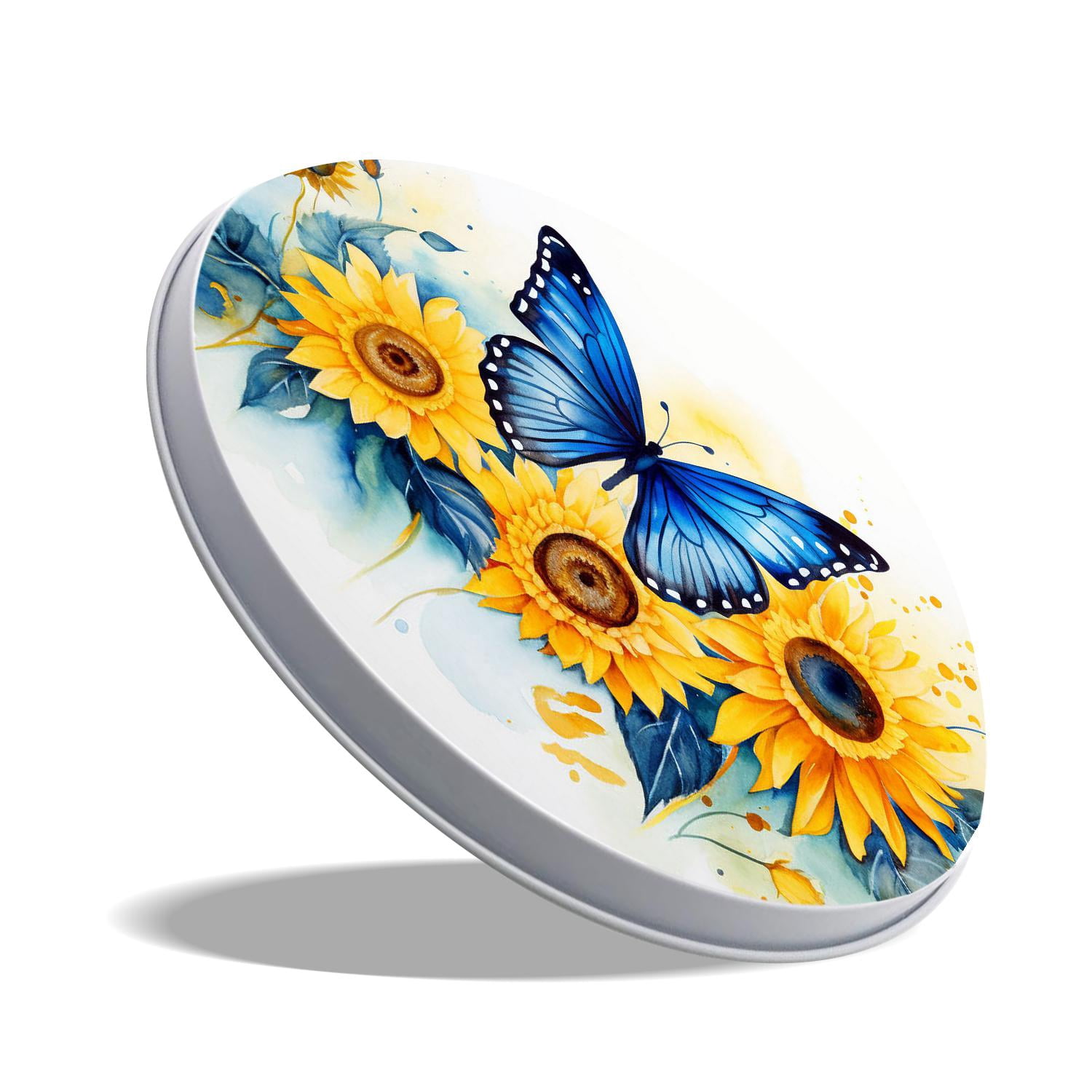 Round Stove Burner Covers 4 Pcs for Home Decor Cooktop Decorative ,Red Butterfly Yellow Sunflower in Garden pattern, Metal Round Stove Burner Covers 8Inch And 10Inch