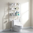 thumbnail image 2 of 3-Tier Over the Toilet Storage Shelf with Adjustable Foot Pads, Anti-Tilt Metal Bathroom Organizer with Paper Holder & 4 Hooks, No Drill Space Saving Toilet Rack, 2 of 8