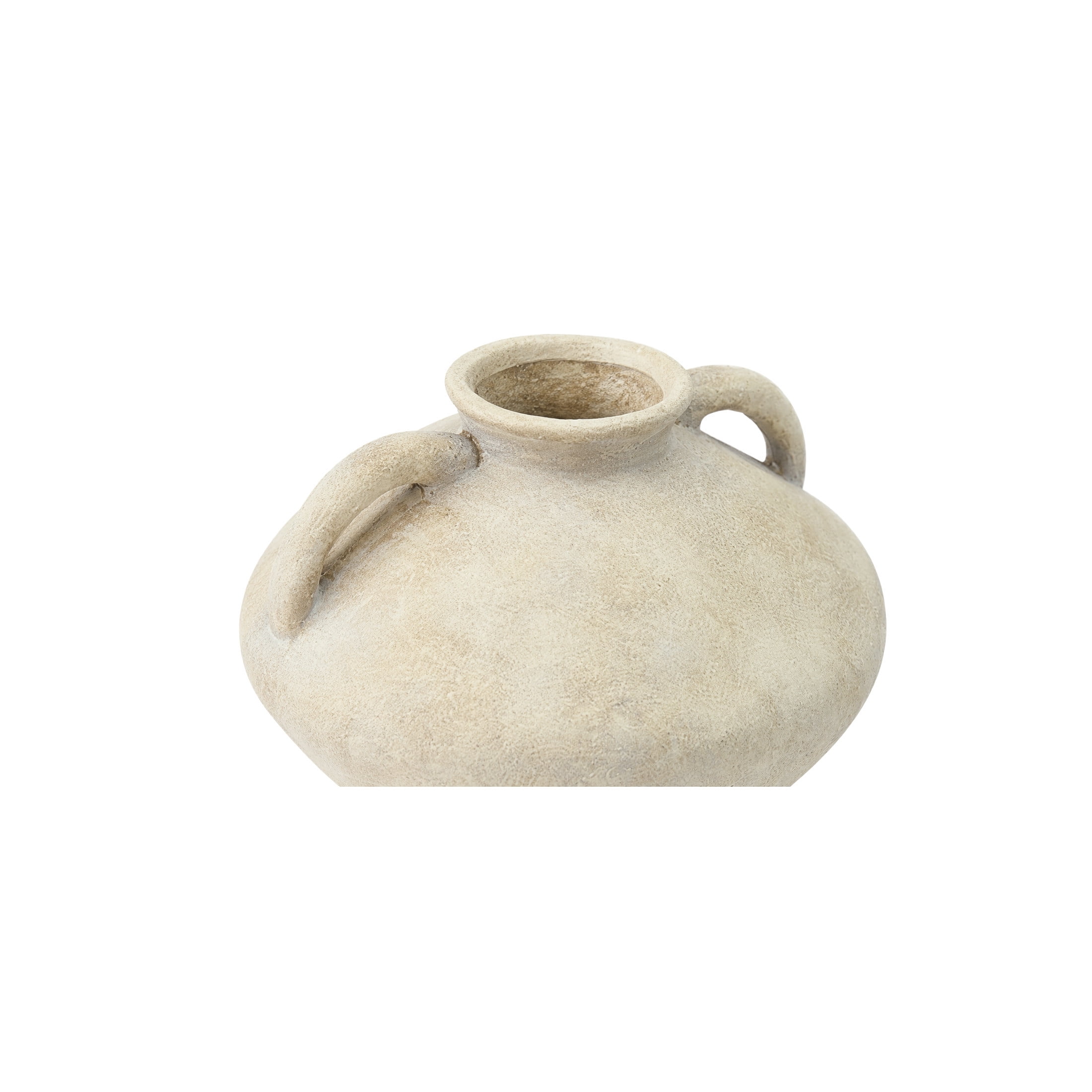 DecMode 7" Antique Style Washed Cream Ceramic Vase with Handles