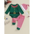 thumbnail image 2 of Wassery Baby Boy Girl Christmas Outfit Clothes Set 3 6 9 12 18 Months Newborn Boys Girl Long Sleeve Crew Neck Romper Striped Long Pants Hat 3PCS Infant Boy Girl Fall Outfits, 2 of 9