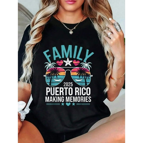 100% Cotton Family Vacation 2025 Puerto Rico Vacation Making Memories T-Shirt Casual Crew Neck Short Sleeved Summer T Shirt Women Clothes