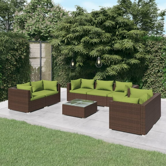vidaXL 8 Piece Patio Lounge Set with Cushions Poly Rattan Brown
