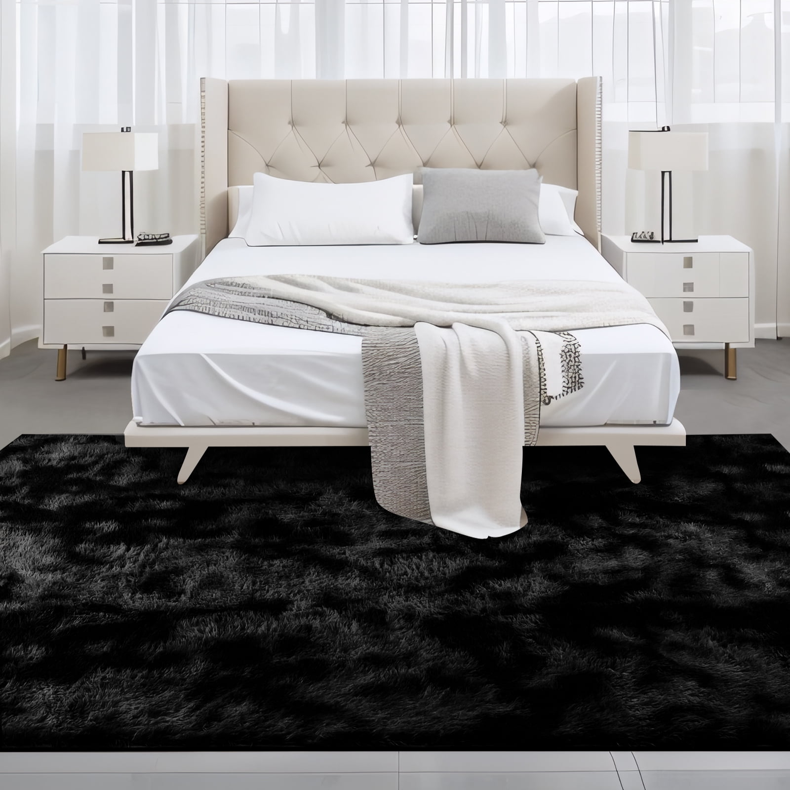 ZRSDIXK 9ft x 12ft Area Rug, Soft Fluffy Area Rugs for Living Room Bedroom Kids Room Decor Carpet, Black