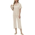 thumbnail image 2 of Ashirexll Pajamas for Women Set, Two Piece Sets for Women, Solid Color Ice Silk Satin Short Sleeve Top and Short Pant Home Set, 2 of 7