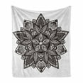 thumbnail image 1 of Lotus Soft Flannel Fleece Throw Blanket, Paisley Mandala Oriental Style Vintage Tattoo Pattern, Cozy Plush for Indoor and Outdoor Use, 60" x 80", Seal Brown White, by Ambesonne, 1 of 6