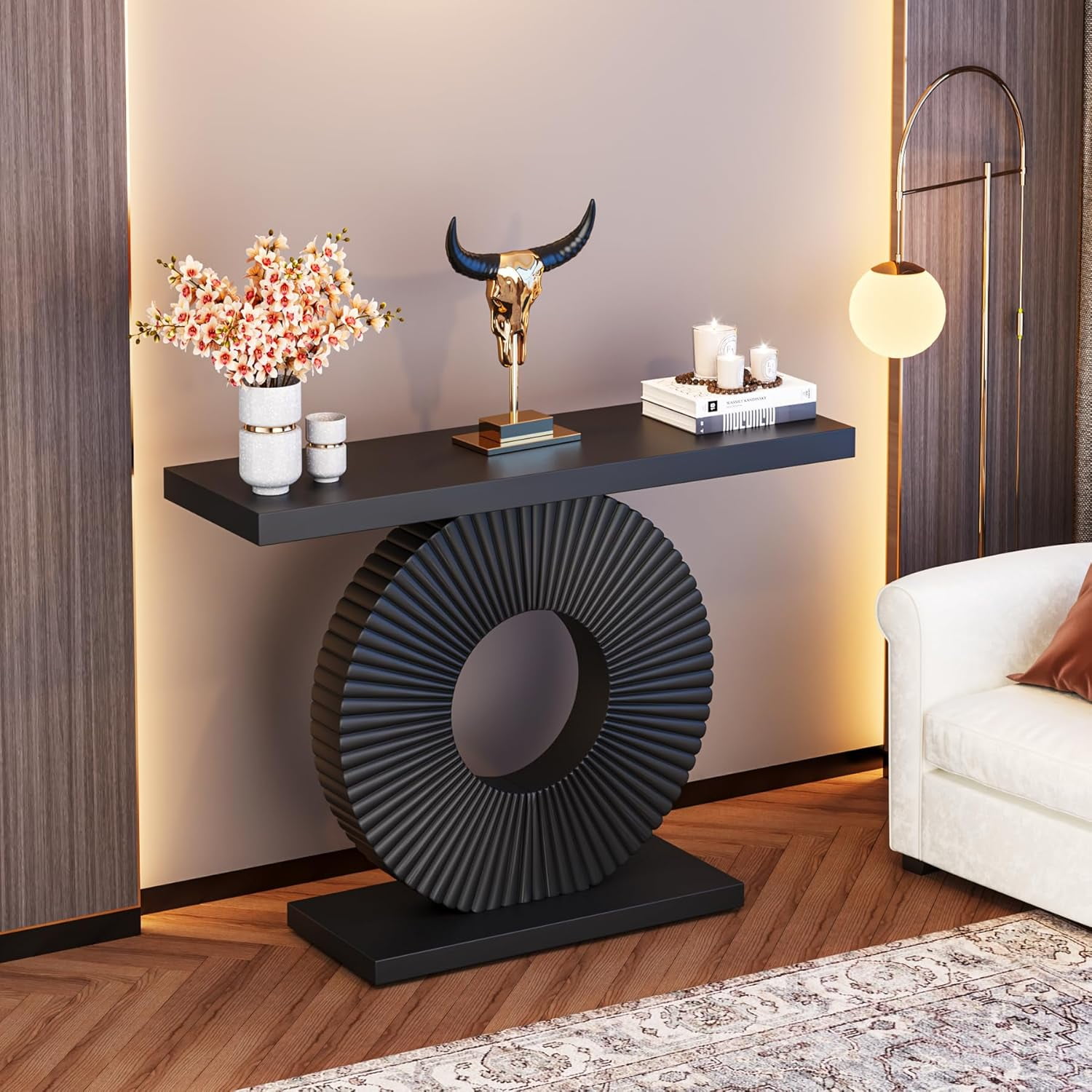 Tribesigns Modern Console Table with Geometric Base, 40" Wood Sofa Table for Hallway, Black