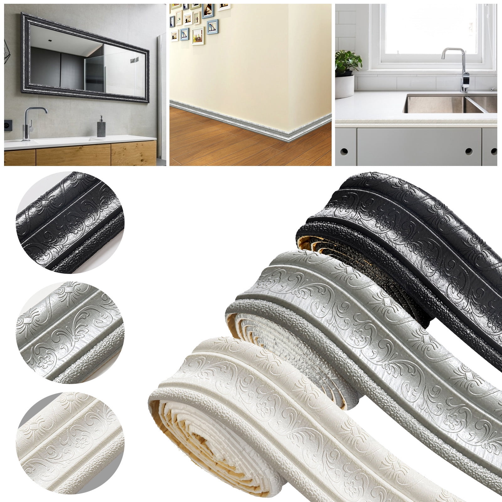90inch/2.3m Self Adhesive Flexible Molding Trim, EEEkit 3D Waterproof