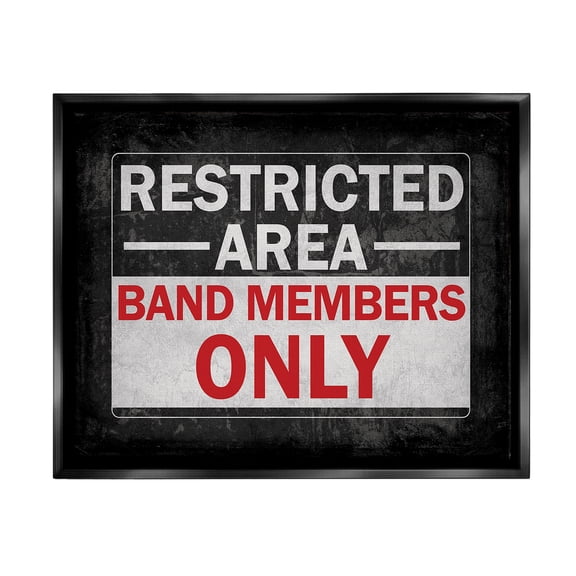 Stupell Industries Band Members Only Typography Painting Black Floater Framed Canvas Art Print Wall Art, 21 x 17