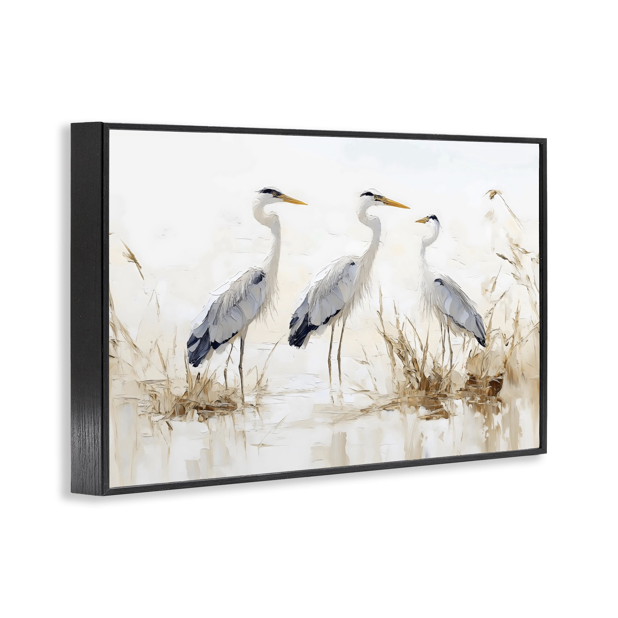 Stupell Industries Neutral Blue Herons in Reeds Black Framed Giclee Art, design by LSR Design Studio