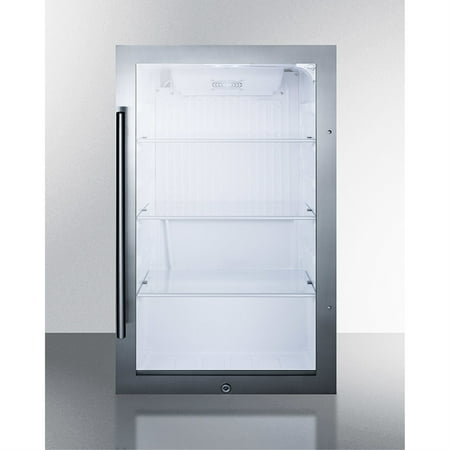 19  wide shallow depth ADA compliant indoor/outdoor beverage center with glass door and white interior