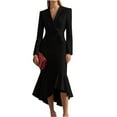 thumbnail image 2 of Women's Blazer Dress Suit Dress Long Sleeve Notch Collar Waist Defining Bodycon Fishtail Hem Dress for Office Spring Fall,Black,2XL, 2 of 5