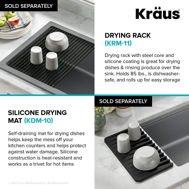 Kraus Self-Draining Silicone Dish Drying Mat or Trivet for Kitchen Counter  in Dark Grey, KDM-10DG