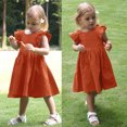 thumbnail image 2 of Huowey Kids Girls Toddler Solid Color Cotton Linen Ruffle Halter Boeknot Sleeveless Princess Dresses Cozy Dailywear, 6-7 Years, 2 of 7