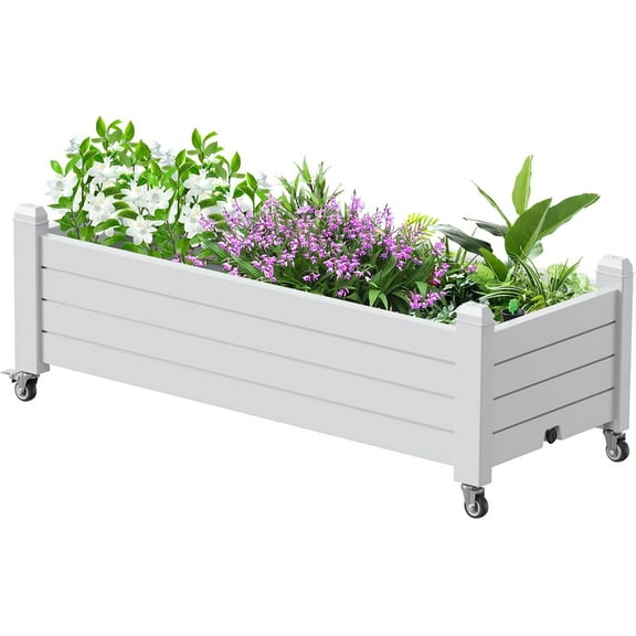 Vixzen Raised Garden Bed with Wheels Outdoor,Resin Weatherproof Planter Box with Drain Hole and Water Level Detector,for Planting Plants Vegetables(Ashen, 43.31 * 17.72 * 17.56)