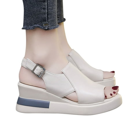 

Aayomet Women Sandals Wedges Ladies Shoes Casual Solid Sandals Fashion Roman For Women Sandals Buckle Women s sandals Beige 8.5
