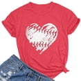 thumbnail image 2 of Weikingp Baseball Shirt Women Going Out Tops Women's Spring/Summer Solid Baseball Print Loose Casual Short Sleeved T Shirt Top Casual Tops for Women Red 2XL Clearance！, 2 of 3