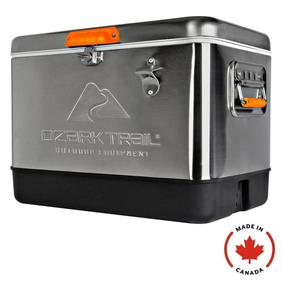 Ozark Trail Ice Chest Cooler 54 Quarts Stainless Steel Portable Cooler with Bottle Opener 85 Can, 51 L