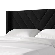 Castle Place Sophisticated Wingback Velvet Upholstered Twin Platform Bed, Black