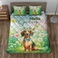 thumbnail image 2 of Dachshund Hello Spring Time Flower Floral Nature Quilt Bedding Set Wiener Dog Lover Gifts Idea 1 Blanket Bed Cover 2 Pillowcases - 02031, 2 of 5