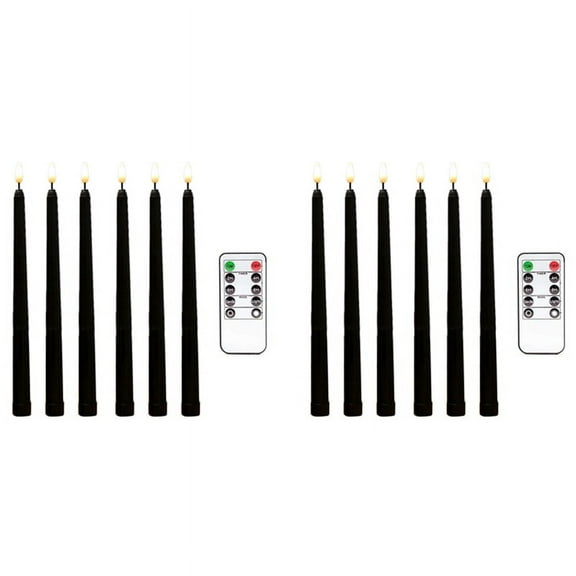12Pcs Flameless Black Taper Candles Flickering with 10-Key Remote Timer, Operated LED Candlesticks Window Candles