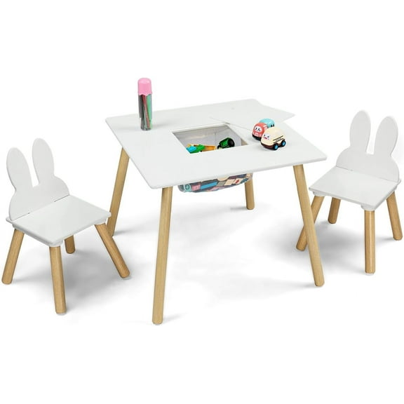 JOYMOR Kids Table and 2 Chairs Set with Storage & Removable Tabletop, Panda Ear Chairs, 3-in-1 Kids ActivityTable for Craft, Playroom Toddler Table and Chair Set for Kids 2-5