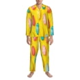 thumbnail image 3 of Fuzoiu Easter eggs (2) Print Men's Long-Sleeved Pajama,Lounge Button Down Nightwear,Mens Notch Collar Pajama Set-, 3 of 7