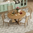 thumbnail image 4 of Harper & Bright Designs Farmhouse Extendable Round Dining Set for 4, Wood Round Kitchen Table with Leaf, 4 Upholstered Chairs for Dining Room, Natural, 4 of 17