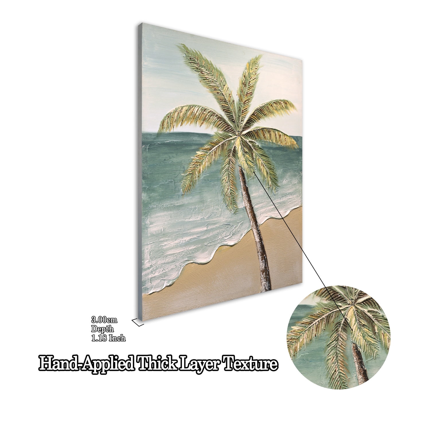 Euroco Seaside Palm Tree Wall Art Set of 2, 24x32 in Tropical Beach Canvas Painting,Hand-Painted Textured Tropical Decor for Living Room Bedroom
