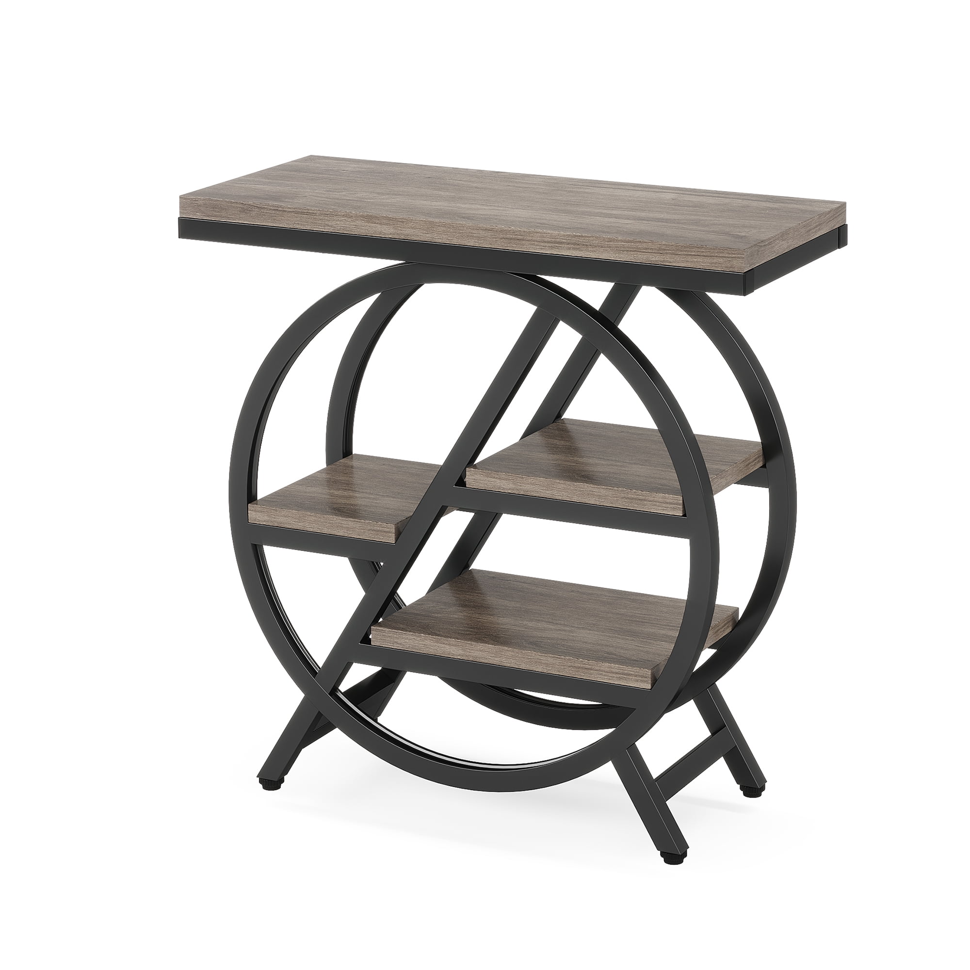 MAYEERTY 4-Tier Storage Side Table, Industrial End Table with Staggered Design, Multi-Purpose Snack & Laptop Table for Small Spaces