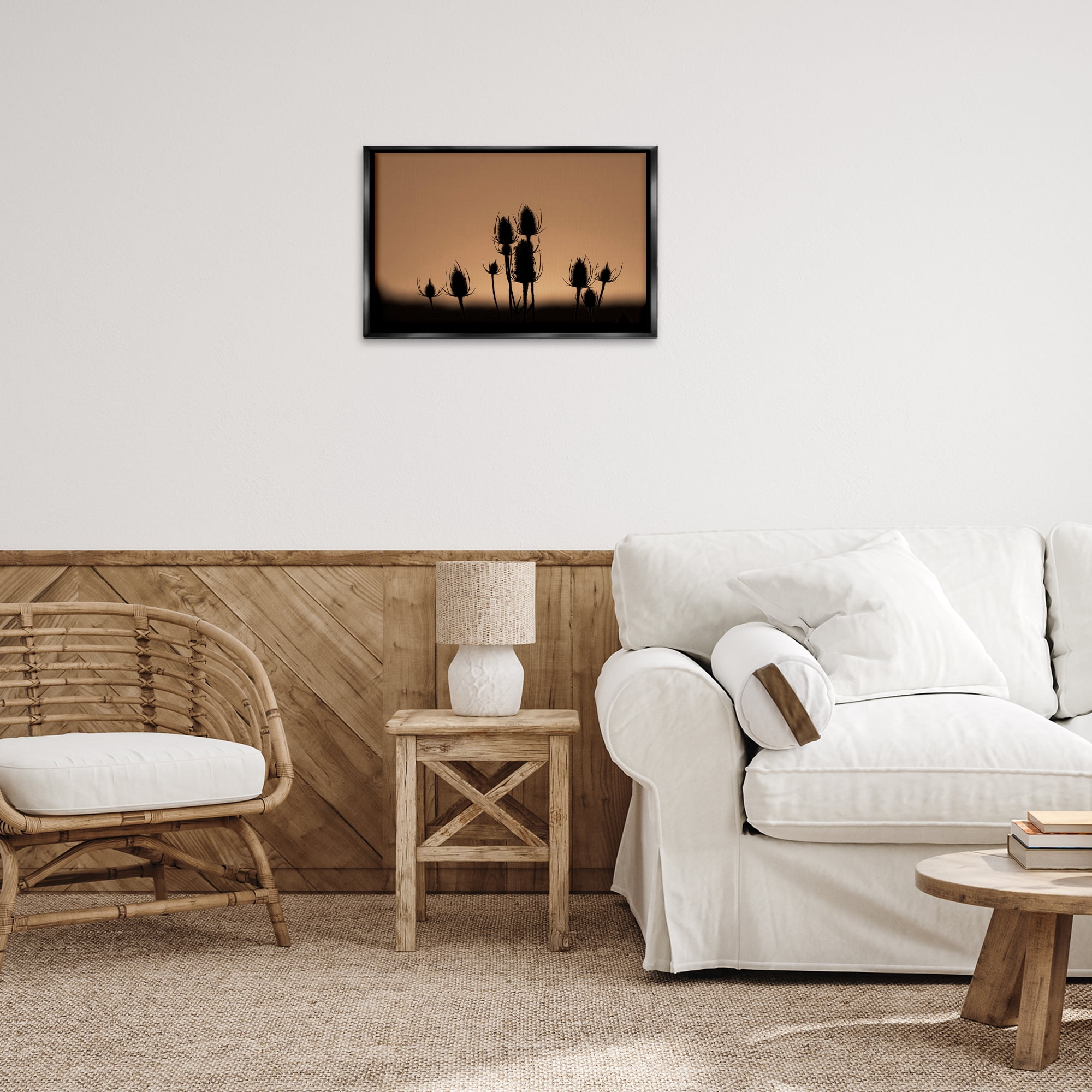 Stupell Industries Botanical Sprigs Silhouettes Plants & Flowers Photography Black Floater Framed Canvas Art Print Wall Art, 25 x 17