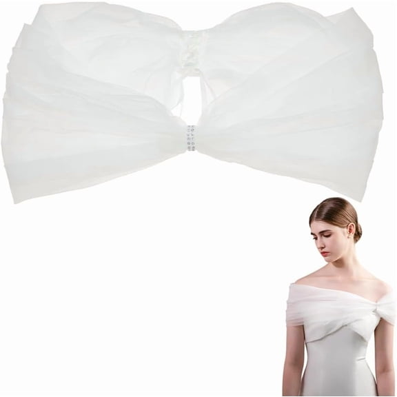 Tulle Bridal Shawl Detachable Lace Up Cape Shawl Shoulder Wrap for Wedding Opera Banquets and Party Costume White