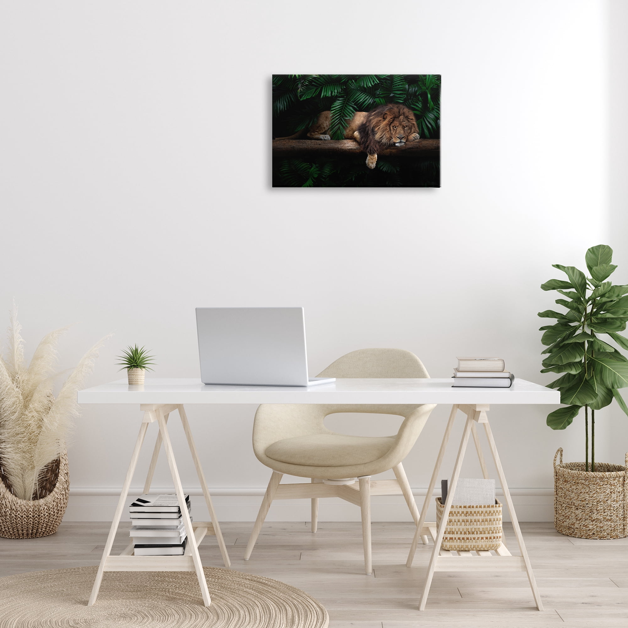 Stupell Industries Lion on Tropical Branch Animals Painting Wrapped Canvas Art Print Wall Art, 24 x 16
