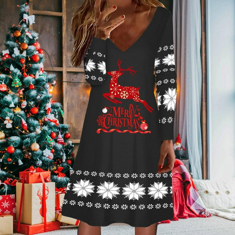 PMUYBHF Winter Dresses for Women 2024 Long Sleeve Winter Dresses