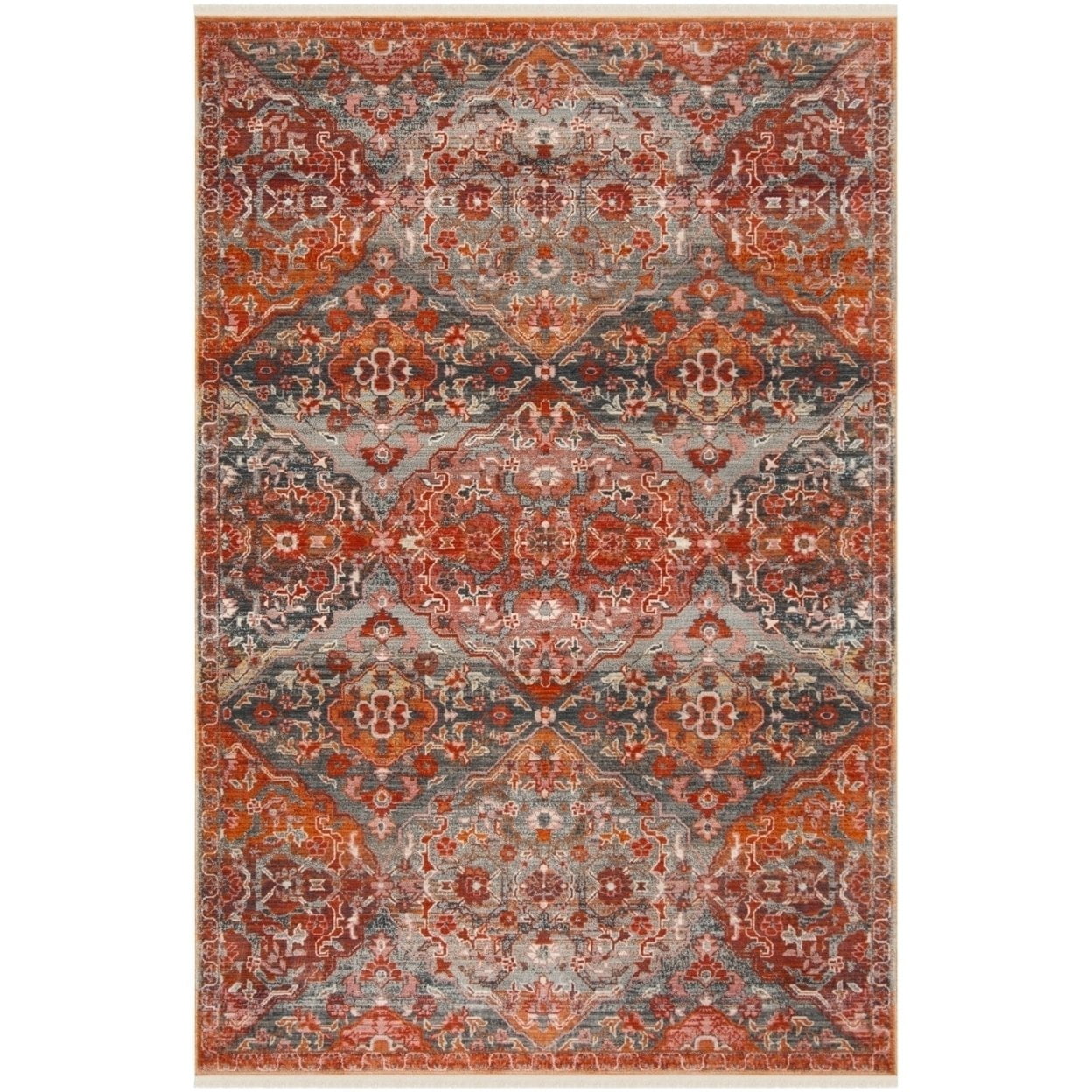 SAFAVIEH Vintage Persian Lucinda Geometric Polyester Runner Rug, Aqua/Orange, 2'2" x 12'