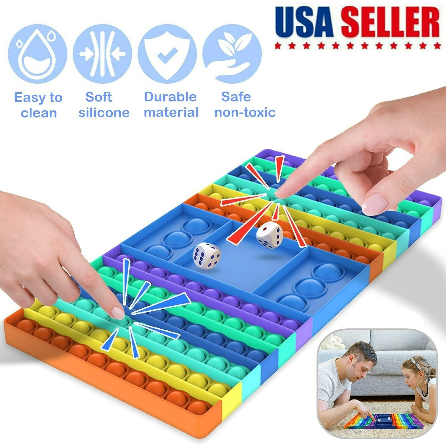 Rainbow Chess Board Game Push Bubble Popper Sensory Toy Big Pop Game Fidget Toy Jumbo Pop Stress Toys for Children and Adults