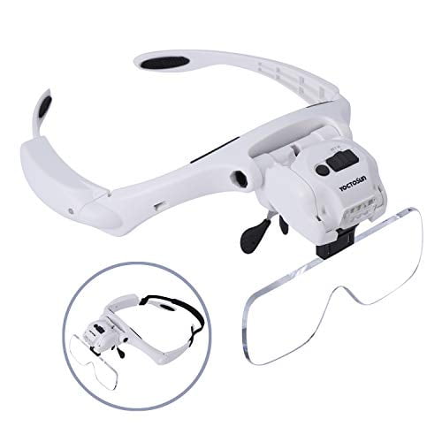 LED Head Magnifier Handsfree Reading Magnifier Glassses with 5 Detachable Lenses for Jewelers Loupe,Electronic Repair Reading