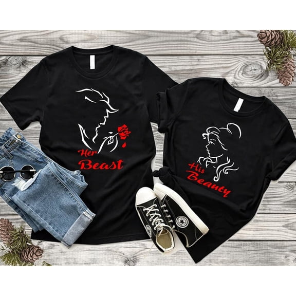 His Beauty Her Beast Matching T-Shirt, Couple Graphic Tee, Romantic Love Shirt, Matching Gift for Him and Her