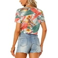 thumbnail image 3 of INSPIRE CHIC Leaves Printed Top for Women's Round Neck Semi-Sheer Crop Tops XS Green, 3 of 5