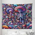 thumbnail image 2 of Ambesonne Trippy Tapestry King Size, Rave Skeleton Mushrooms Art, 104"x88", Magenta Indigo Multicolor, 2 of 3