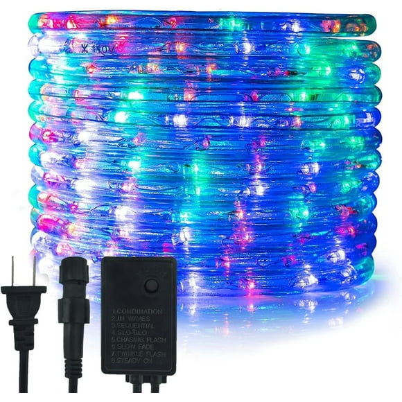 Manguera de Luz LED Navideña - 8 Modos, IP65 Resistente al Agua, Blanco Cálido/Frío/Multicolor - ¡Ilumina tu Navidad! (20M - 400 LED's, Multicolor)