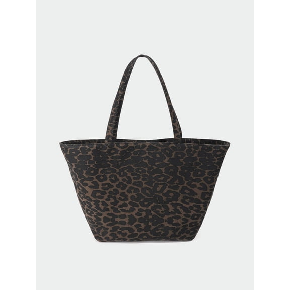 Sunyuer Leopard Print Canvas Tote Bag for Women, Casual Large Capacity Tote Bag, Simple Single Shoulder Bag