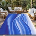thumbnail image 2 of Blue Striped Outdoor Rug 5x8 Ft - Reversible Patio Rug Outdoor Camping Rugs, Modern Abstract Art Wave Moire Gradient Washable Indoor Outdoor Area Rugs, Non-Slip Outdoor Carpet Runner for Deck/Porch, 2 of 8