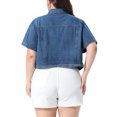 thumbnail image 3 of Agnes Orinda Women's Plus Size Cropped Denim Jackets Classic Lapel Short Sleeve Button Down Washed Casual Jean Jacket with Pocket 4X Blue, 3 of 6