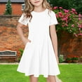 thumbnail image 2 of Agkizg Girls Short Sleeve Dresses Crewneck Solid Color Casual A Line Cottons Girl Sundress Dresses, 2 of 5